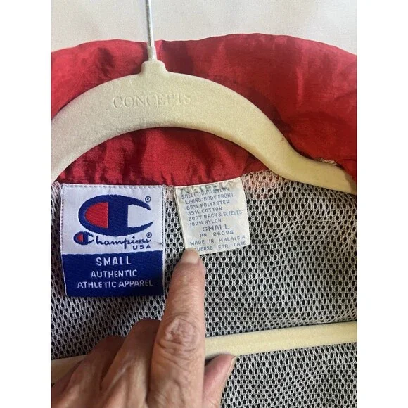 vintage Champion 90s color-block Men’s windbreaker Sz S classic red Black Y2K - Picture 6 of 9